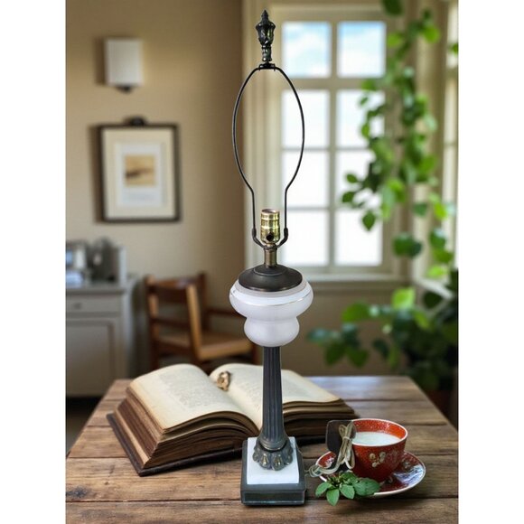 vintage 1950s cambridge lamp co. brass & marble base with brass neck & top table - Picture 14 of 16